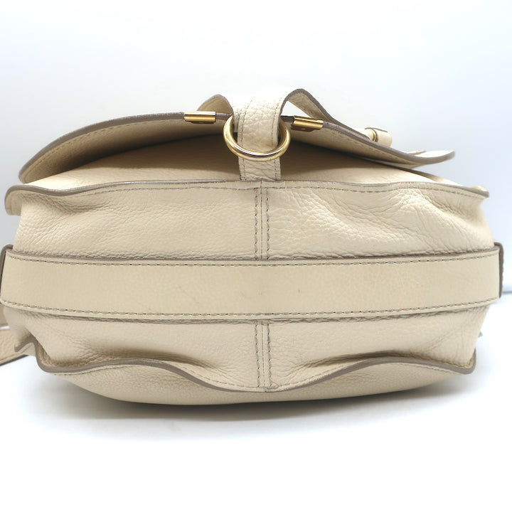 Chloe Marcie Medium Saddle Bag Cream Grained Leather Crossbody