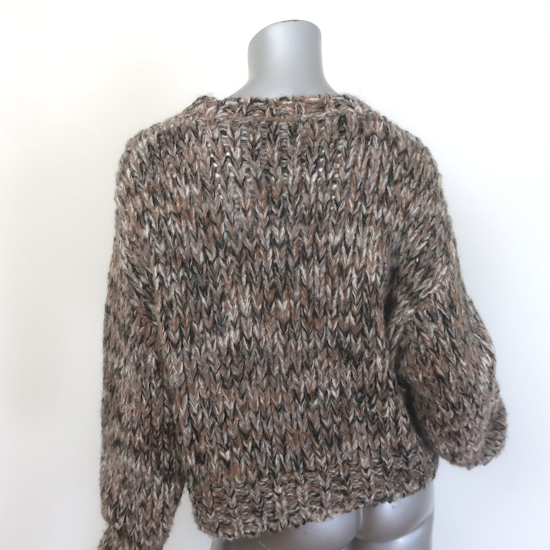 FRAME Marled Knit Cropped Crewneck Sweater Camel Alpaca-Blend Size Small