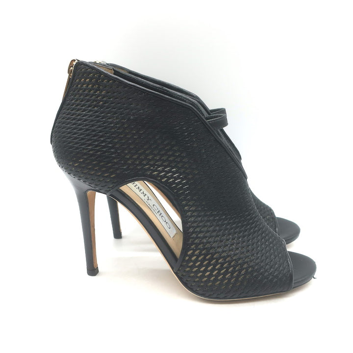 Jimmy Choo Tamali Open Toe Booties Black Perforated Leather &amp; Mesh Size 36