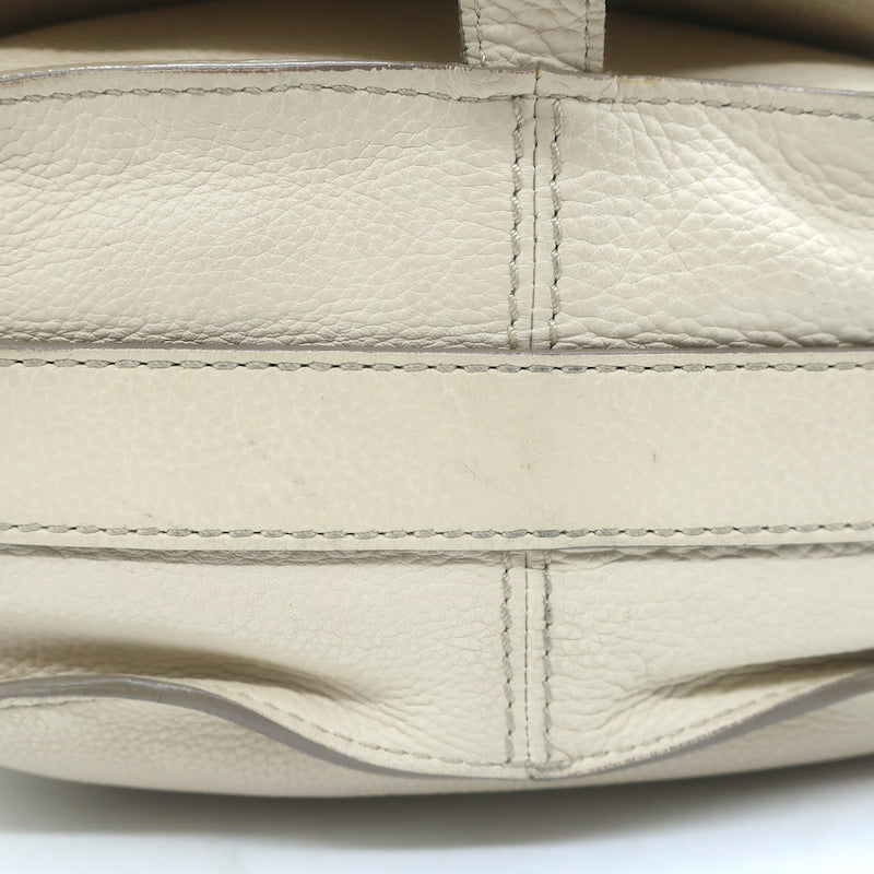 Chloe Marcie Medium Saddle Bag Cream Grained Leather Crossbody