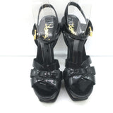 Saint Laurent Tribute T-Strap Platform Sandals Black Patent Leather Size 36