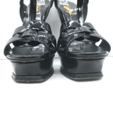 Saint Laurent Tribute T-Strap Platform Sandals Black Patent Leather Size 36