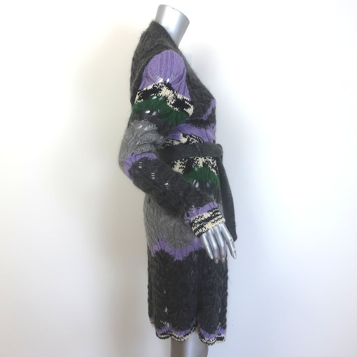 M Missoni Colorblock Belted Longline Cardigan Multicolor Mixed Knit Size 38