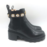 Gucci Trip Jewel-Strap Chelsea Boots Black Polished Leather Size 36.5