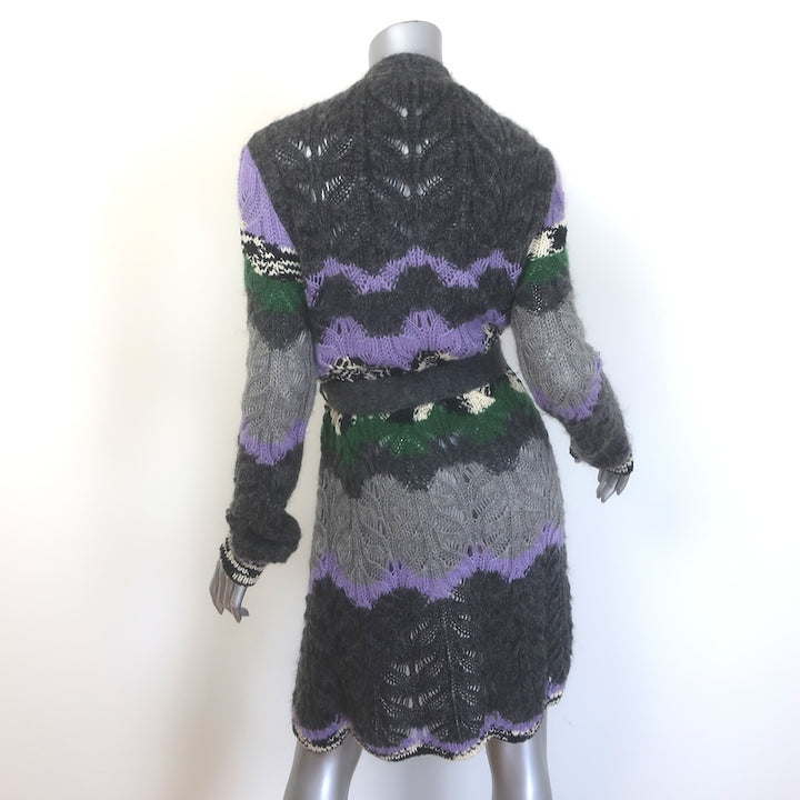 M Missoni Colorblock Belted Longline Cardigan Multicolor Mixed Knit Size 38