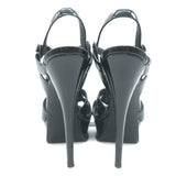 Saint Laurent Tribute T-Strap Platform Sandals Black Patent Leather Size 36