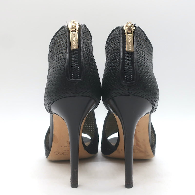 Jimmy Choo Tamali Open Toe Booties Black Perforated Leather &amp; Mesh Size 36