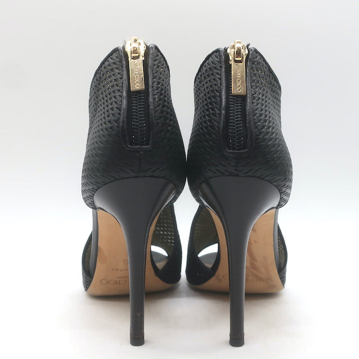 Jimmy Choo Tamali Open Toe Booties Black Perforated Leather &amp; Mesh Size 36
