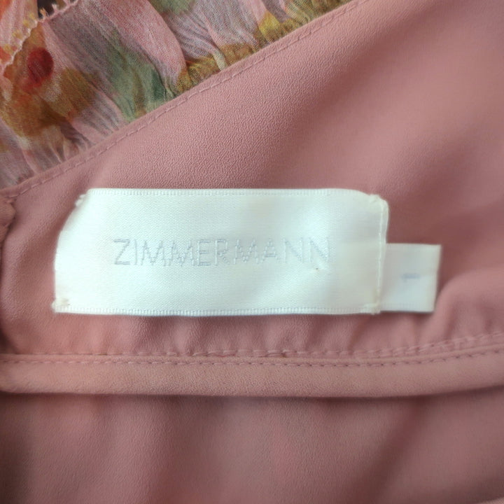 Zimmermann Lovelorn Frill Mini Dress Pink Floral Print Silk Chiffon Size 1