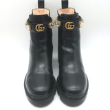 Gucci Trip Jewel-Strap Chelsea Boots Black Polished Leather Size 36.5