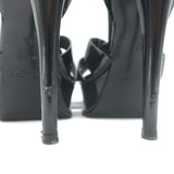Saint Laurent Tribute T-Strap Platform Sandals Black Patent Leather Size 36