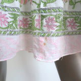 Juliet Dunn Flare Sleeve Dress White/Pink Poppy Print Cotton Size 2