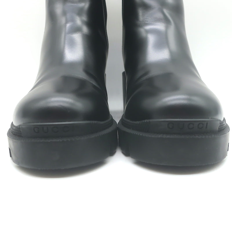 Gucci Trip Jewel-Strap Chelsea Boots Black Polished Leather Size 36.5