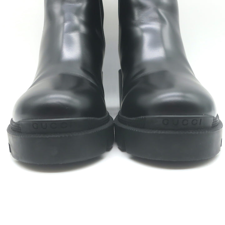 Gucci Trip Jewel-Strap Chelsea Boots Black Polished Leather Size 36.5