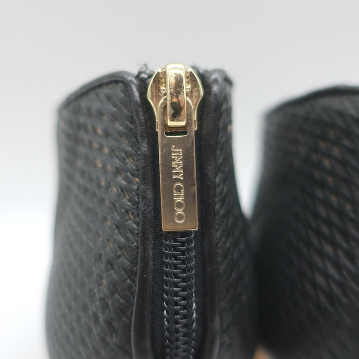 Jimmy Choo Tamali Open Toe Booties Black Perforated Leather &amp; Mesh Size 36