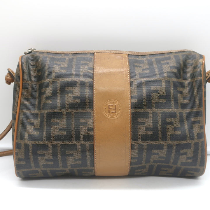 Vintage Fendi FF Zucca Coated Canvas Medium Shoulder Bag Brown