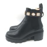 Gucci Trip Jewel-Strap Chelsea Boots Black Polished Leather Size 36.5