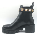 Gucci Trip Jewel-Strap Chelsea Boots Black Polished Leather Size 36.5