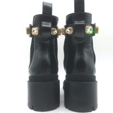 Gucci Trip Jewel-Strap Chelsea Boots Black Polished Leather Size 36.5