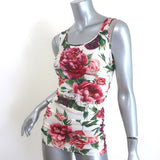 Dolce & Gabbana Peony Print Ruched Tank Top White/Multi Stretch Silk Size 36