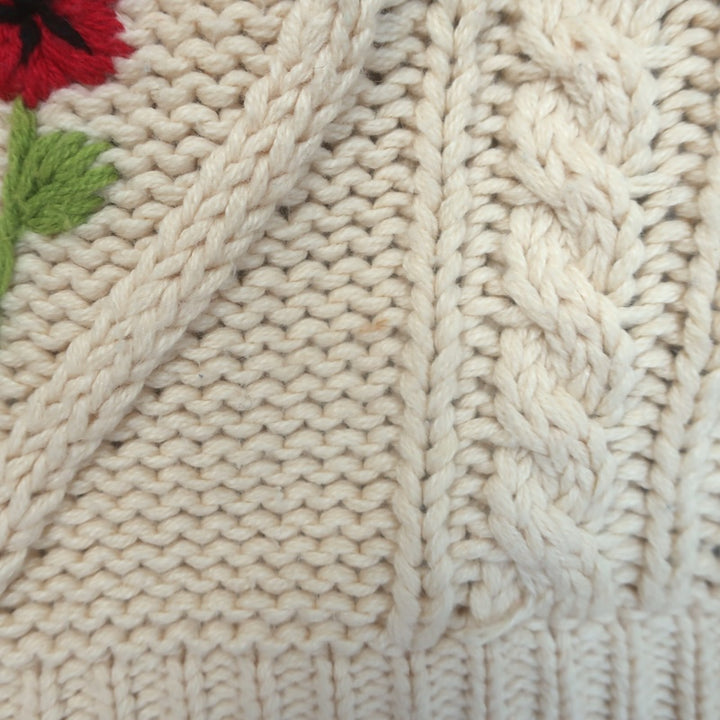THE GREAT The Floral Cable Knit Sweater Ivory Cotton-Blend Size 3