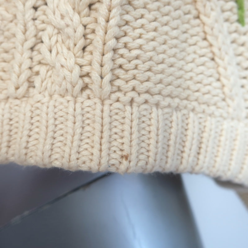 THE GREAT The Floral Cable Knit Sweater Ivory Cotton-Blend Size 3