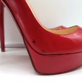 Christian Louboutin Lady Peep Platform Pumps Red Patent Leather Size 38