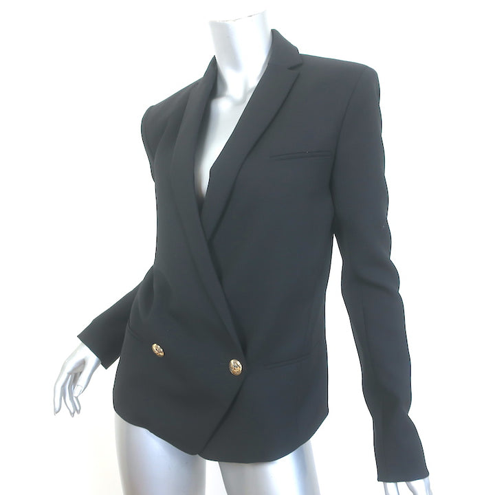 Balmain Double Breasted Blazer Jacket Black Stretch Wool Size 38