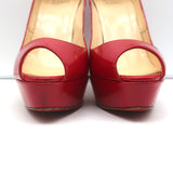Christian Louboutin Lady Peep Platform Pumps Red Patent Leather Size 38