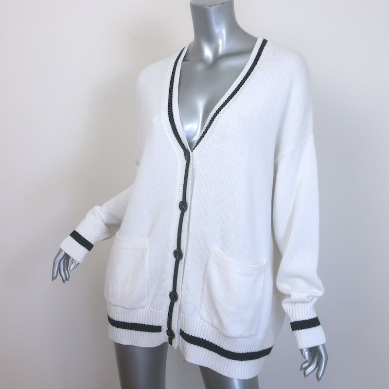 Minnie Rose Stripe-Trim Oversized Cardigan White/Black Cotton-Cashmere One Size
