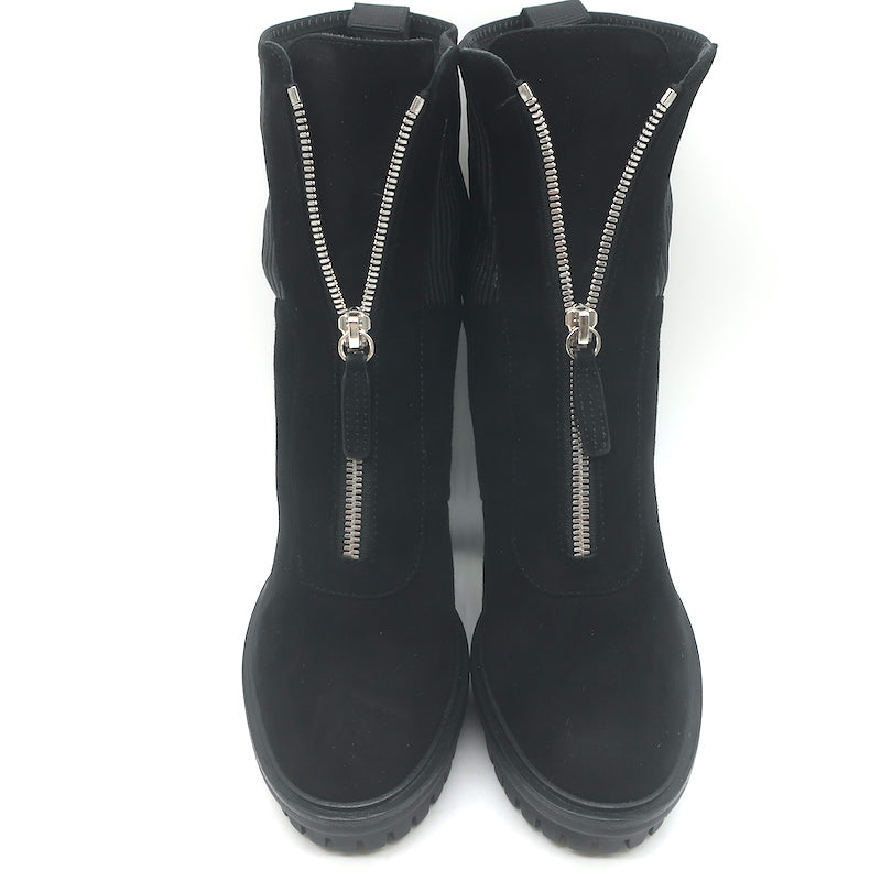 Gianvito Rossi Mason Zip-Front Platform Ankle Boots Black Suede Size 36.5 NEW