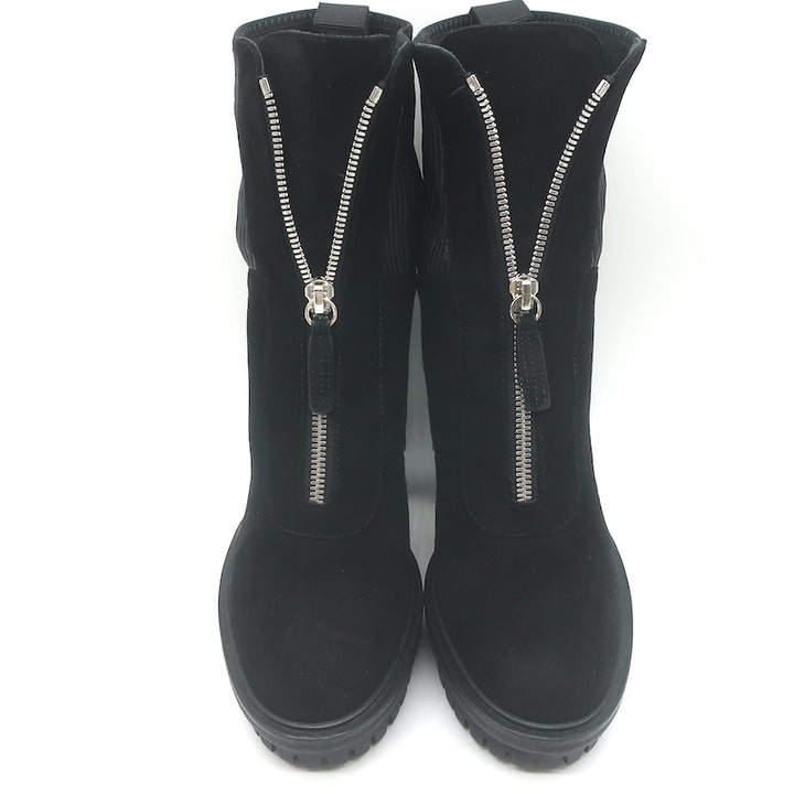 Gianvito Rossi Mason Zip-Front Platform Ankle Boots Black Suede Size 36.5 NEW