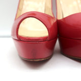 Christian Louboutin Lady Peep Platform Pumps Red Patent Leather Size 38