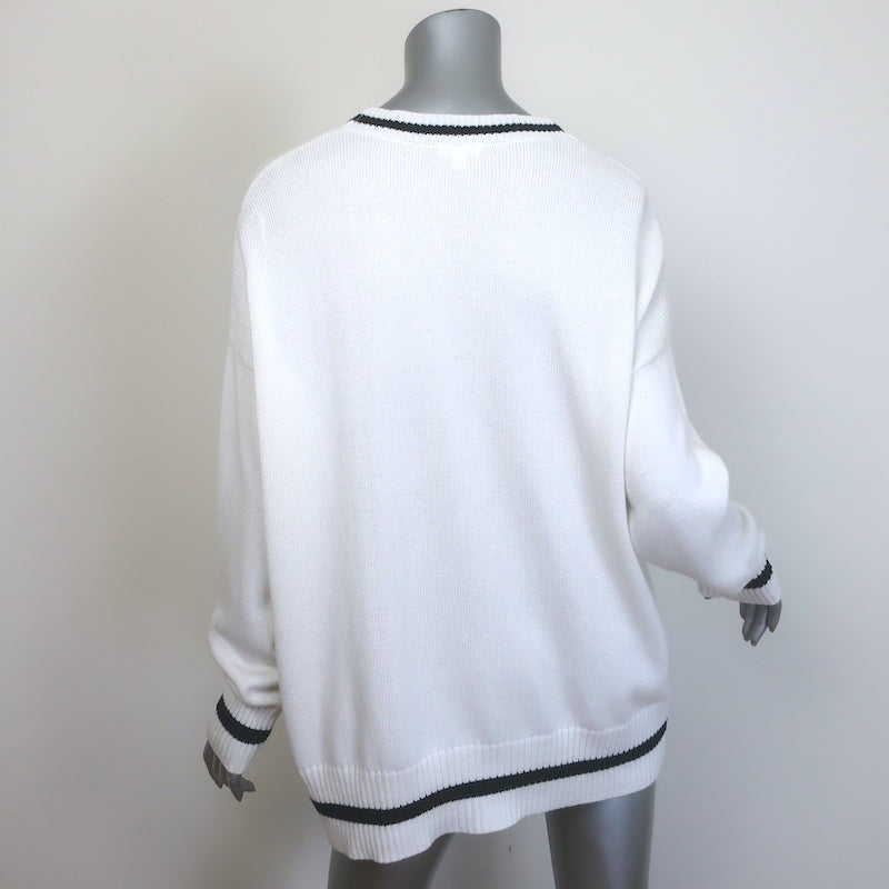 Minnie Rose Stripe-Trim Oversized Cardigan White/Black Cotton-Cashmere One Size