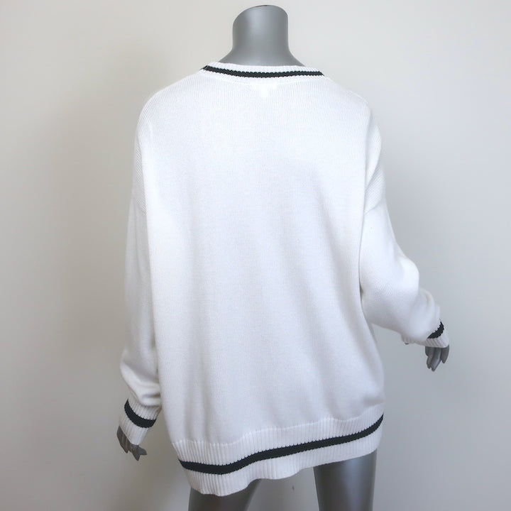 Minnie Rose Stripe-Trim Oversized Cardigan White/Black Cotton-Cashmere One Size