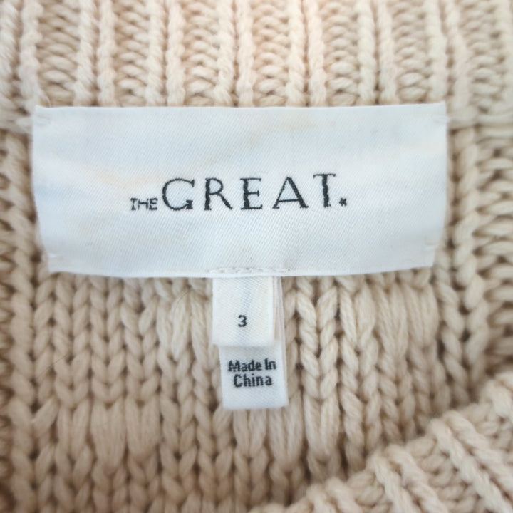 THE GREAT The Floral Cable Knit Sweater Ivory Cotton-Blend Size 3
