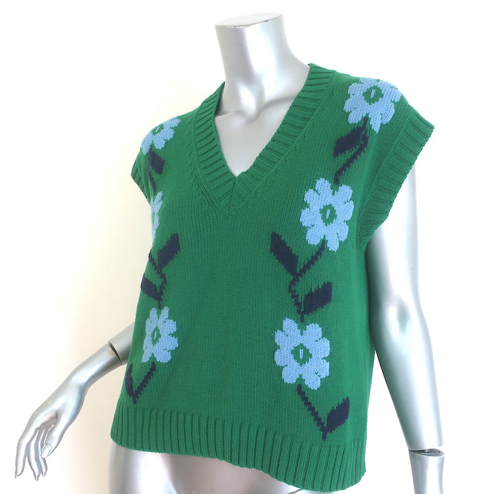 Weekend Max Mara Austria Floral-Embroidered Sweater Vest Green Size Small