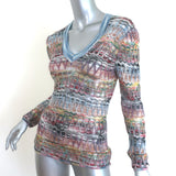 Missoni Crochet Knit V-Neck Sweater Multicolor Mohair-Blend Size 40