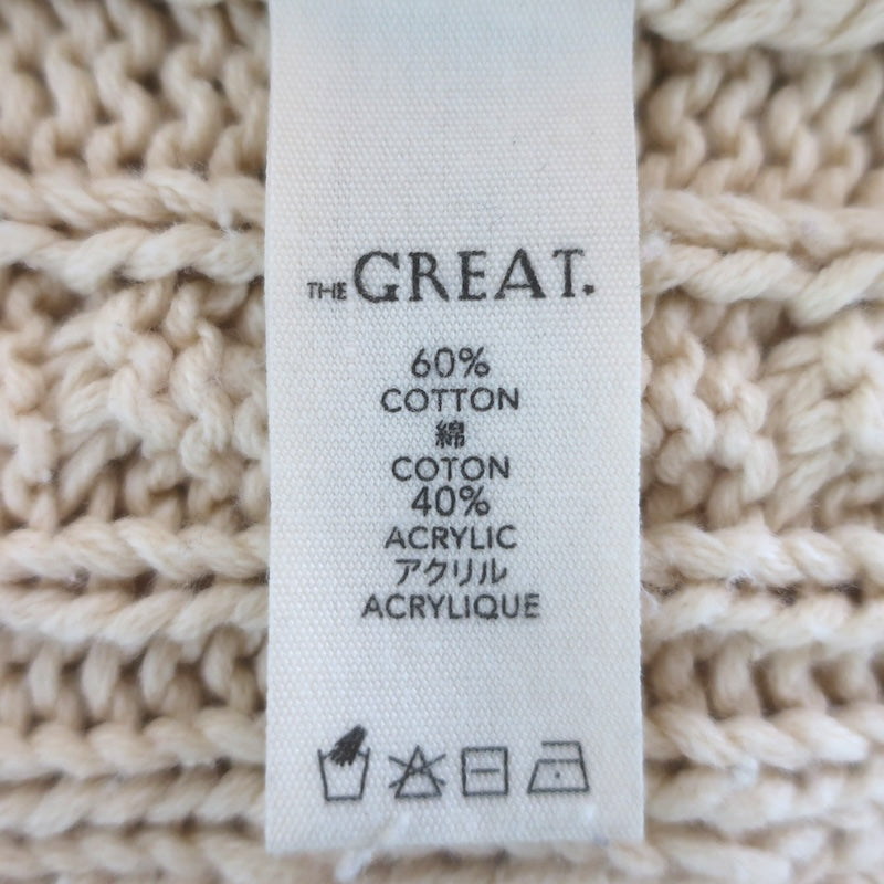 THE GREAT The Floral Cable Knit Sweater Ivory Cotton-Blend Size 3
