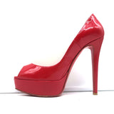 Christian Louboutin Lady Peep Platform Pumps Red Patent Leather Size 38