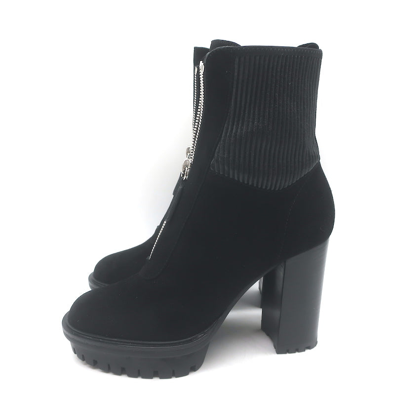 Gianvito Rossi Mason Zip-Front Platform Ankle Boots Black Suede Size 36.5 NEW