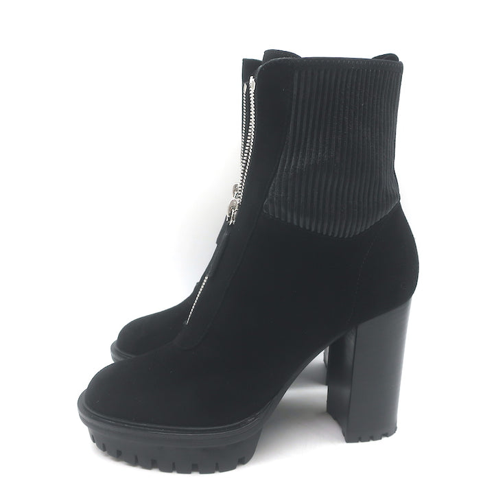 Gianvito Rossi Mason Zip-Front Platform Ankle Boots Black Suede Size 36.5 NEW