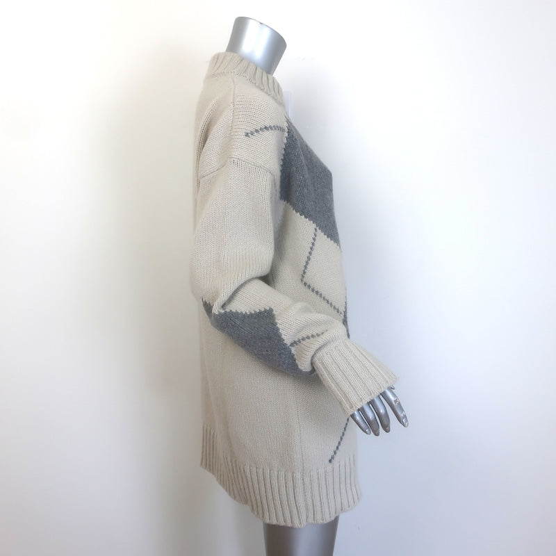G. Label by goop Meg Argyle Oversize Sweater Oatmeal/Gray Wool Size Medium