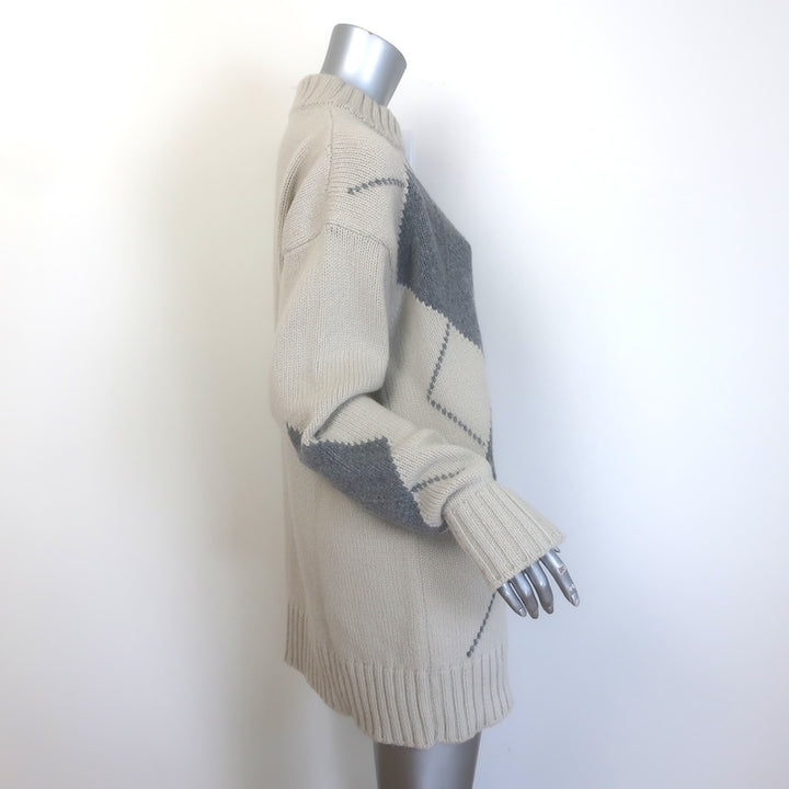 G. Label by goop Meg Argyle Oversize Sweater Oatmeal/Gray Wool Size Medium