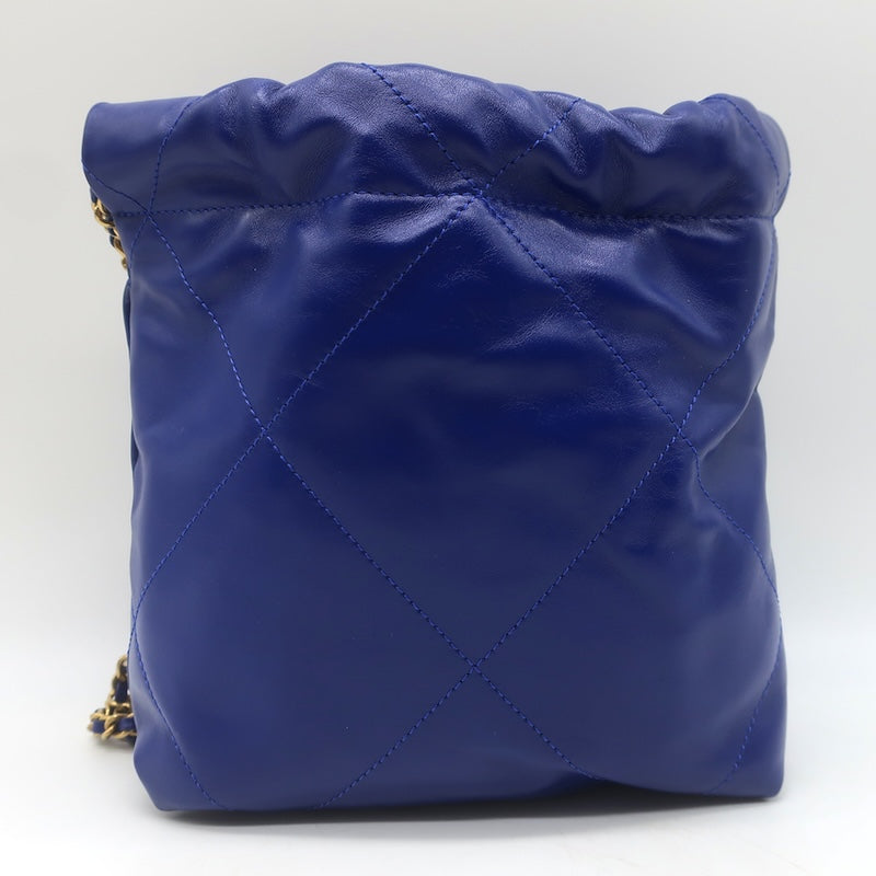 Chanel Mini 22 Hobo Cobalt Blue Shiny Calfskin Leather Crossbody NEW