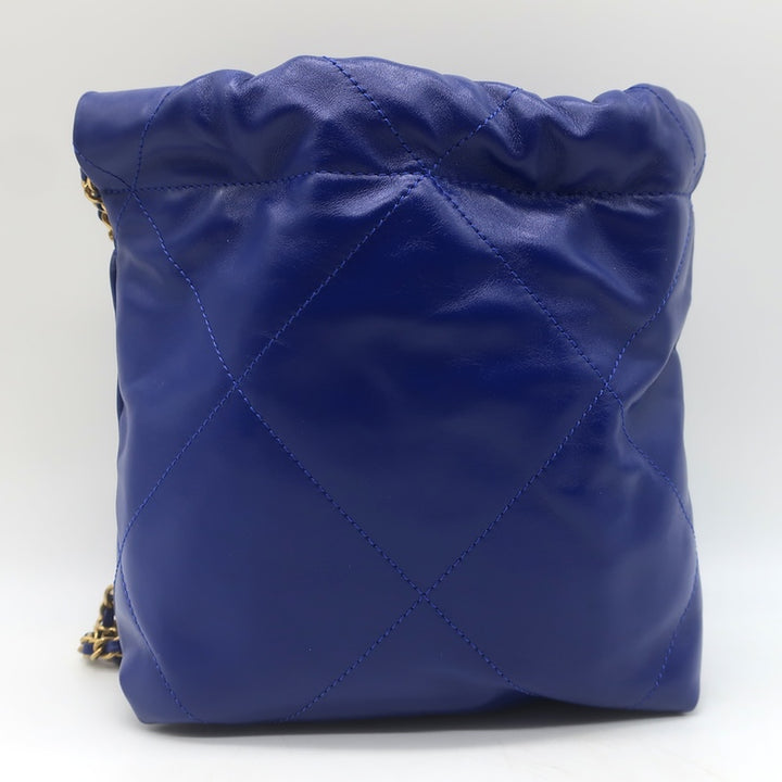 Chanel Mini 22 Hobo Cobalt Blue Shiny Calfskin Leather Crossbody NEW