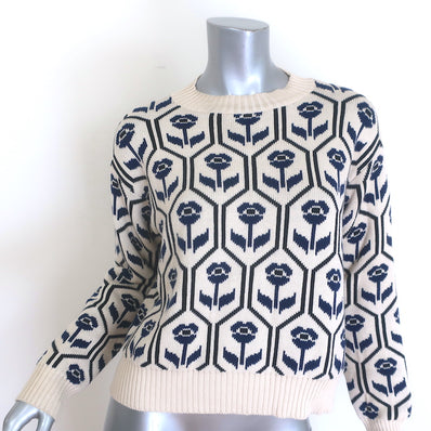 Weekend by Max Mara Odeon Floral Jacquard Sweater Cream Cotton-Blend Size Small
