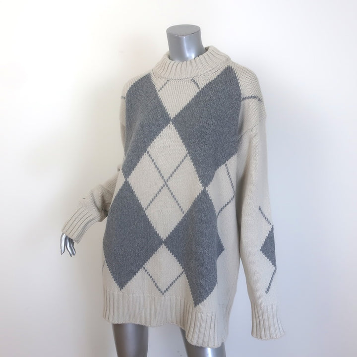 G. Label by goop Meg Argyle Oversize Sweater Oatmeal/Gray Wool Size Medium