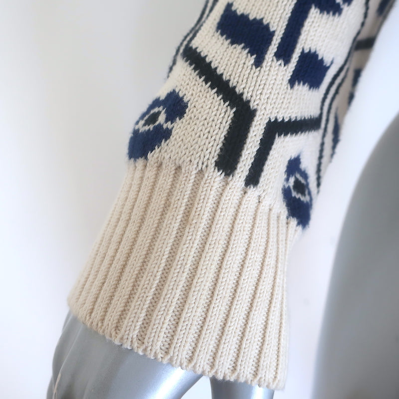 Weekend by Max Mara Odeon Floral Jacquard Sweater Cream Cotton-Blend Size Small