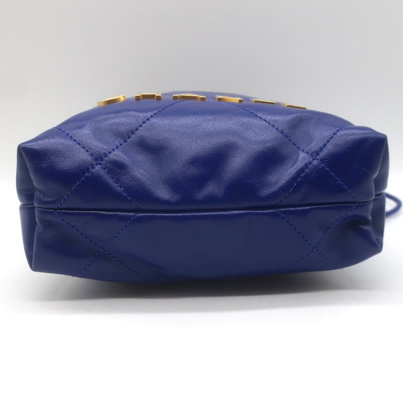 Chanel Mini 22 Hobo Cobalt Blue Shiny Calfskin Leather Crossbody NEW